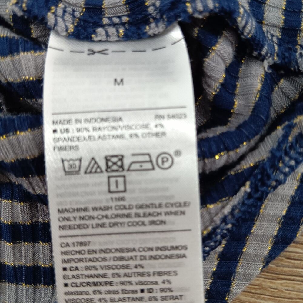Gap Shirt Womens Medium Blue Gray Striped Metallic Gold Thread Long Sleeve Top - Picture 6 of 6